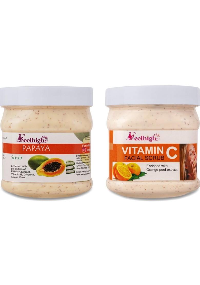 Feelhigh Set Of Papaya Vitamin C Scrub For Face Body 500 Ml Each