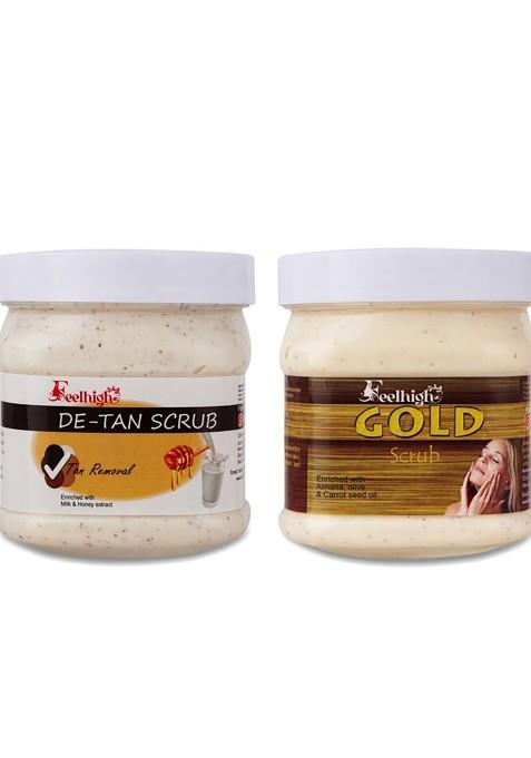 Feelhigh Set Of De Tan Gold Scrub For Face Body 500 Ml Each