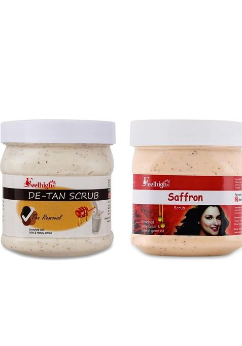 Feelhigh Set Of De Tan Saffron Scrub For Face Body 500 Ml Each