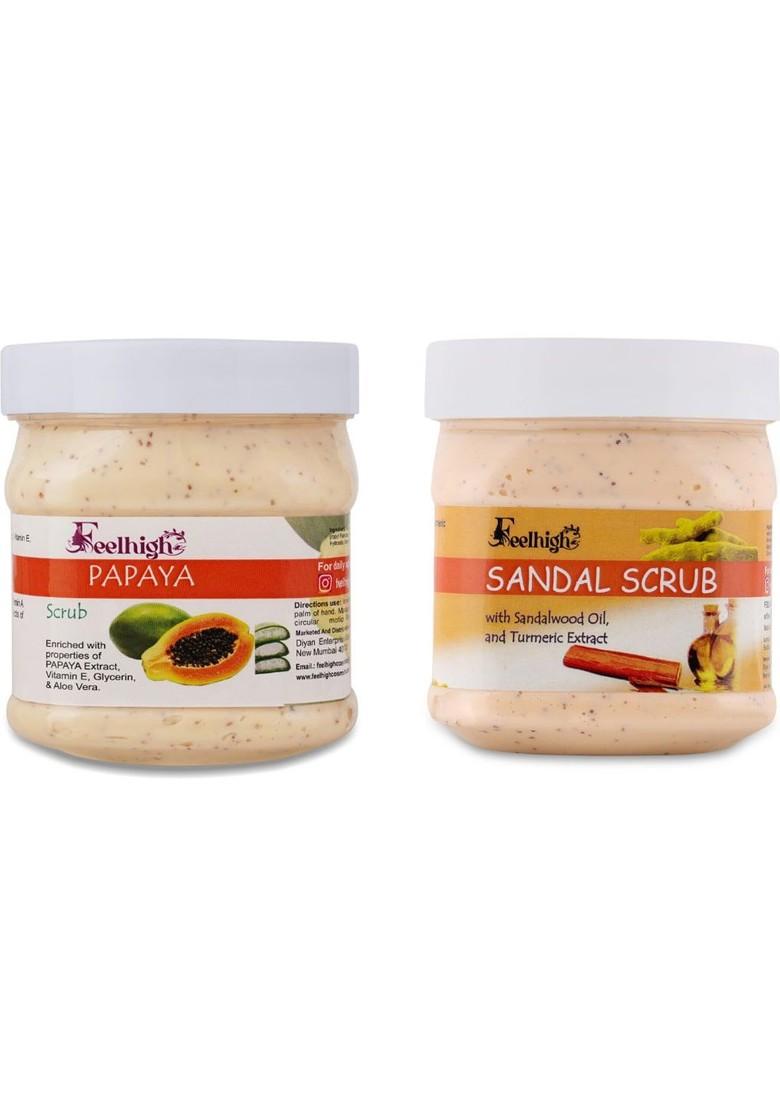Feelhigh Set Of Papaya Sandal Scrub For Face Body 500 Ml Each