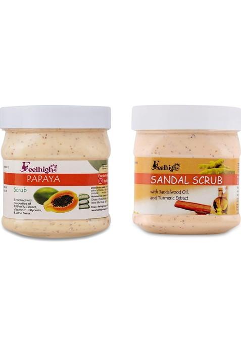 Feelhigh Set Of Papaya Sandal Scrub For Face Body 500 Ml Each
