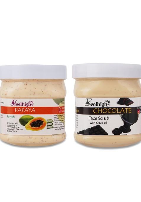 Feelhigh Set Of Papaya Chocolate Scrub For Face Body 500 Ml Each