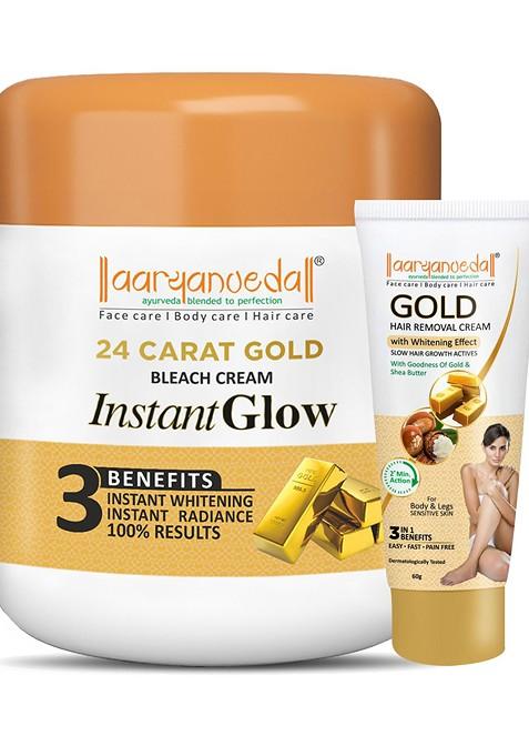 Aryanveda Set Of 24 Carat Gold Bleach Cream 450G Hair Removal 40Gm