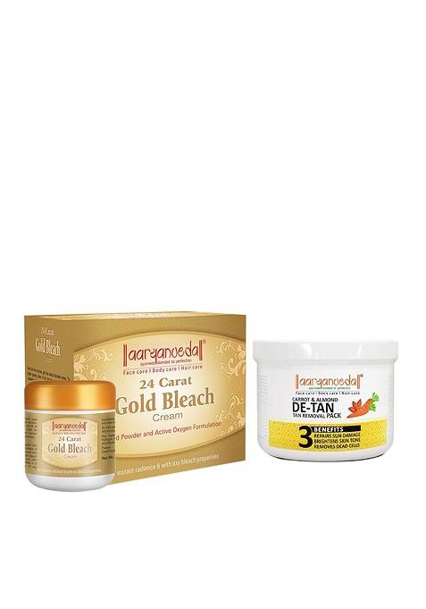 Aryanveda Set Of 24 Carat Gold Bleach Cream 450Gm Carrot Almond Detan Face Pack 200G