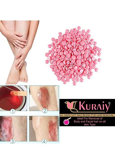Kuraiy Strawberry Hard Hot Wax Beans For Body Hair Removal With Steel Spatula 150 G