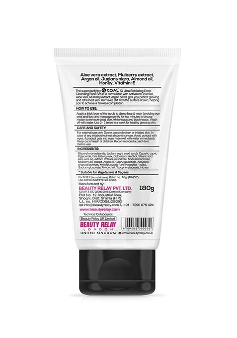 Beautyrelay London Activated Charcoal 7X Ultra Exfoliating Deep Cleansing Face Scrub 180G
