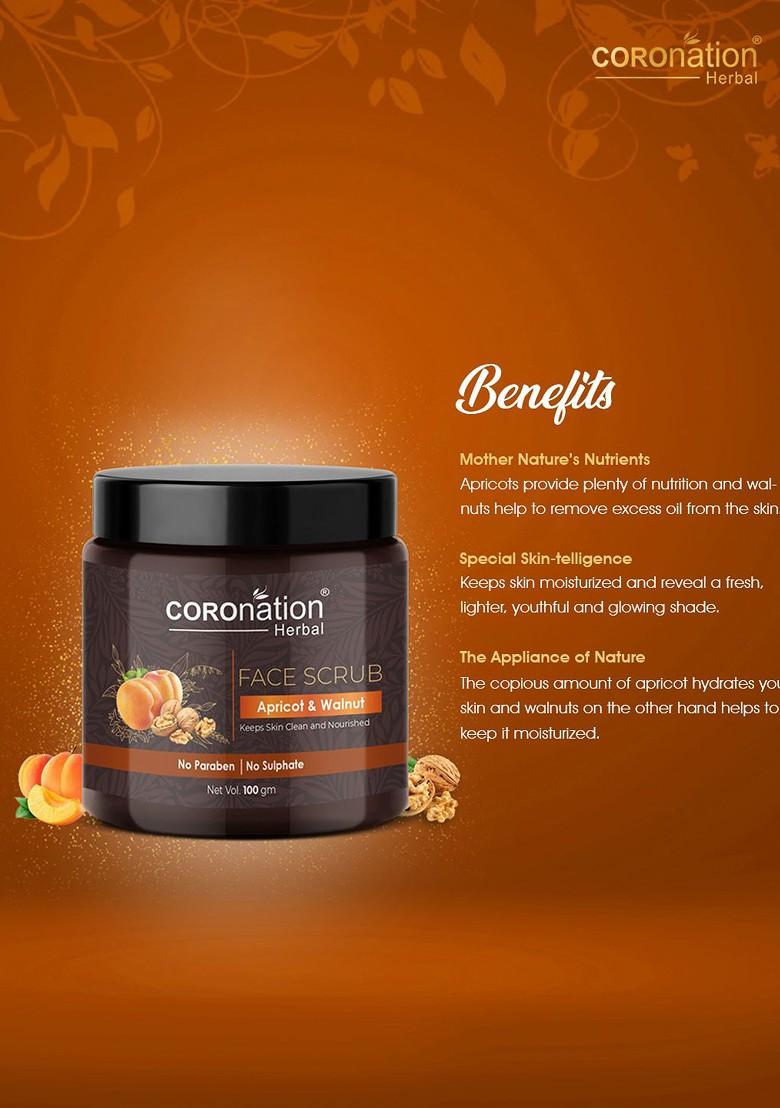 Coronation Herbal Paraben Free Apricot Walnut Face Scrub For Clean Nourished Skin 100G