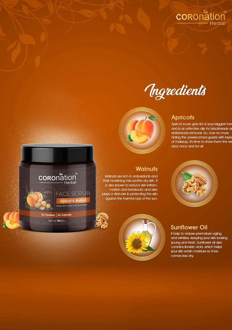 Coronation Herbal Paraben Free Apricot Walnut Face Scrub For Clean Nourished Skin 100G