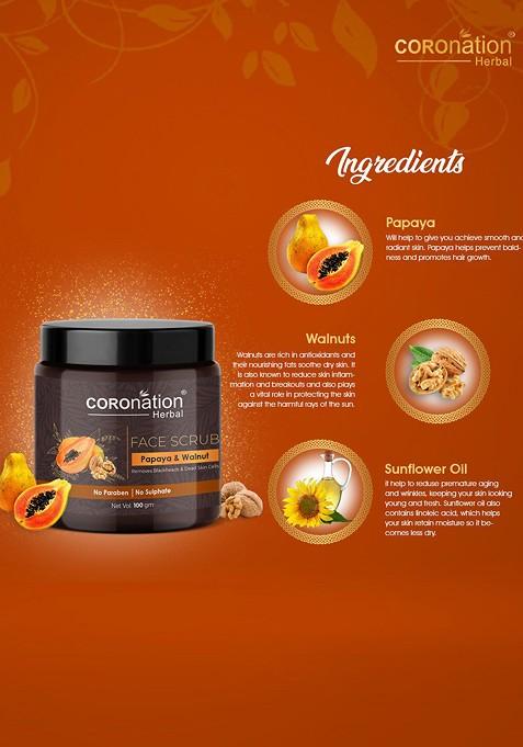 Coronation Herbal Papaya Walnut Face Scrub Removes Blackheads Dead Skin 100G