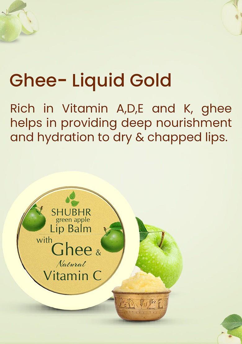 Blue Nectar Shubhr Green Apple Lip Balm With Ghee Natural Vitamin C For Dry Chapped Lips