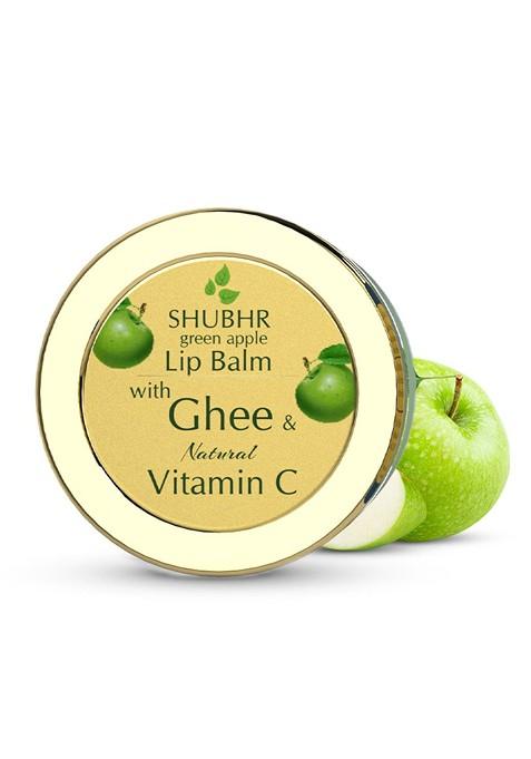 Blue Nectar Shubhr Green Apple Lip Balm With Ghee Natural Vitamin C For Dry Chapped Lips
