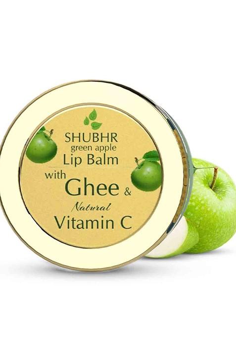 Blue Nectar Shubhr Green Apple Lip Balm With Ghee Natural Vitamin C For Dry Chapped Lips