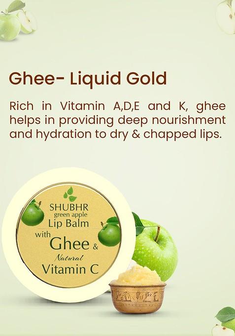 Blue Nectar Shubhr Green Apple Lip Balm With Ghee Natural Vitamin C For Dry Chapped Lips