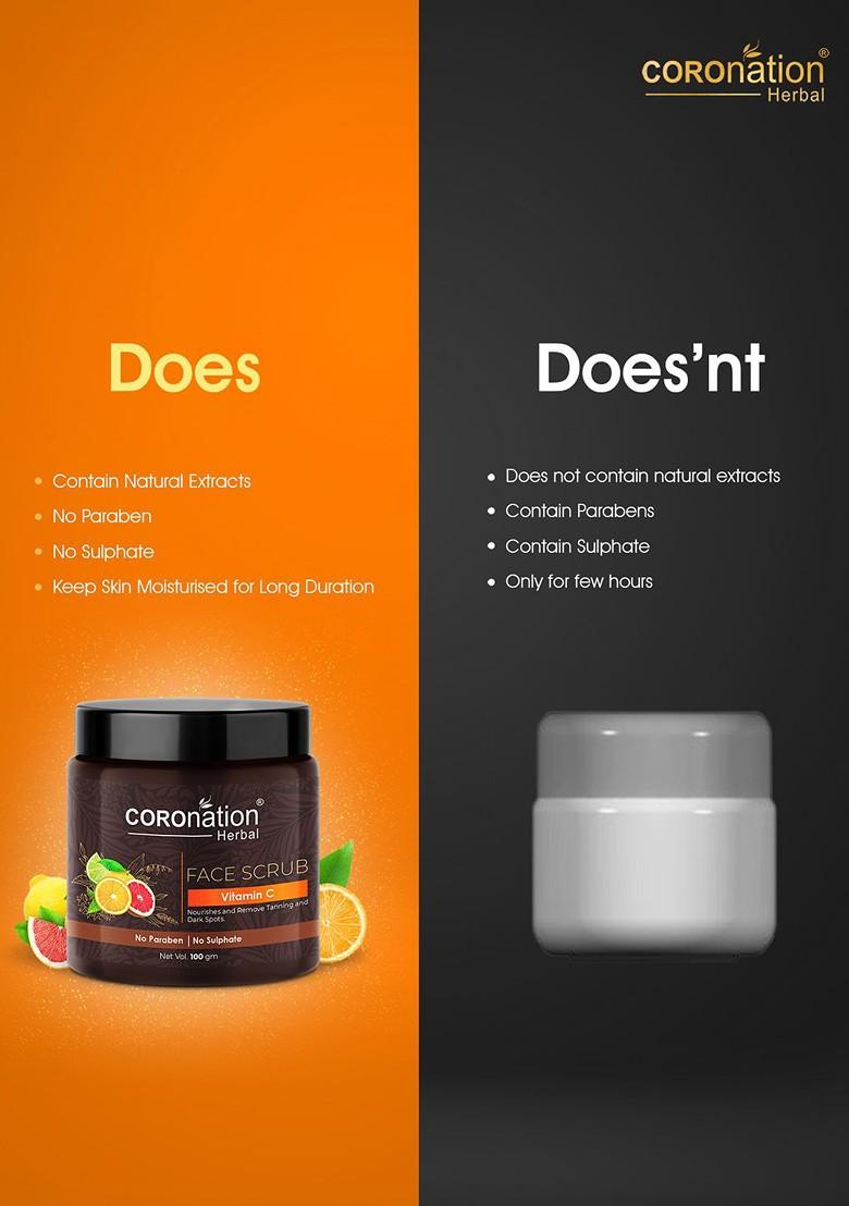 Coronation Herbal Vitamin C Face Scrub With Almond Oil For Tan Dark Spots Removal 100G