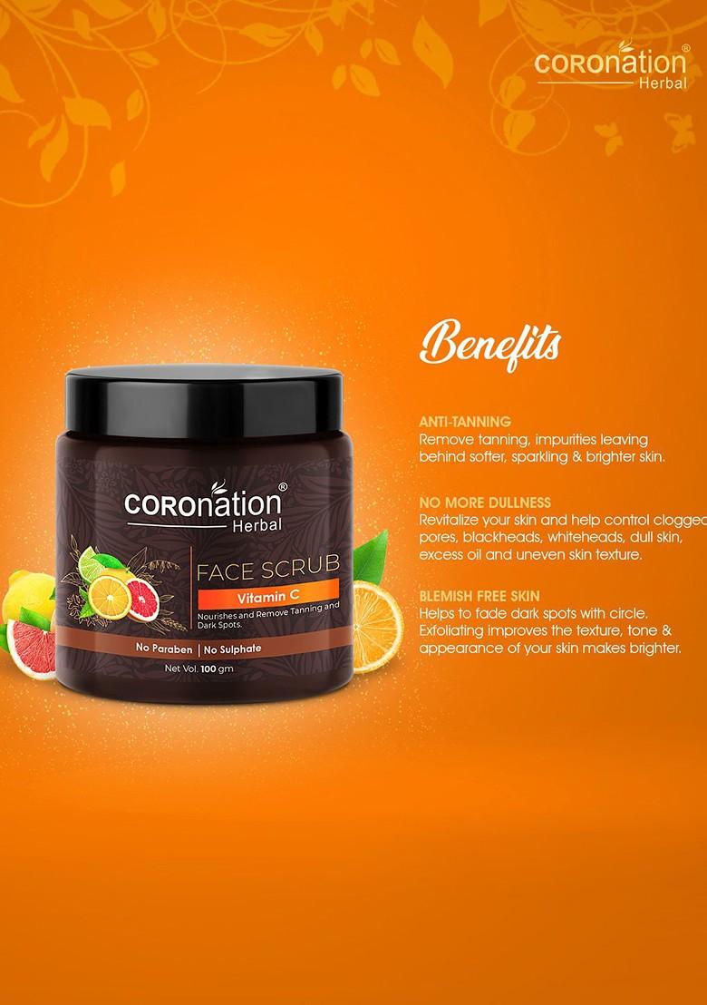 Coronation Herbal Vitamin C Face Scrub With Almond Oil For Tan Dark Spots Removal 100G