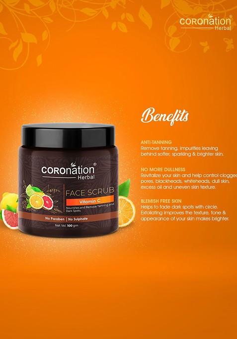 Coronation Herbal Vitamin C Face Scrub With Almond Oil For Tan Dark Spots Removal 100G