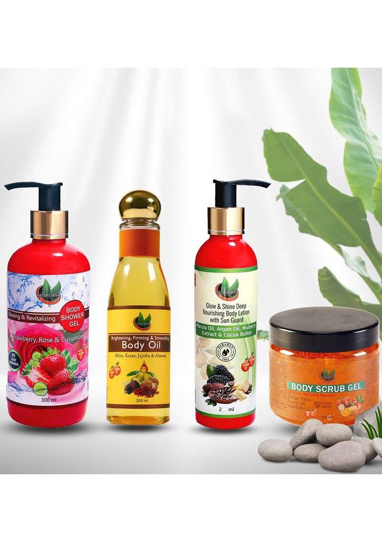 Naturenova Herbals Set Of Shower Gel Scrub Body Oil Lotion - Indya