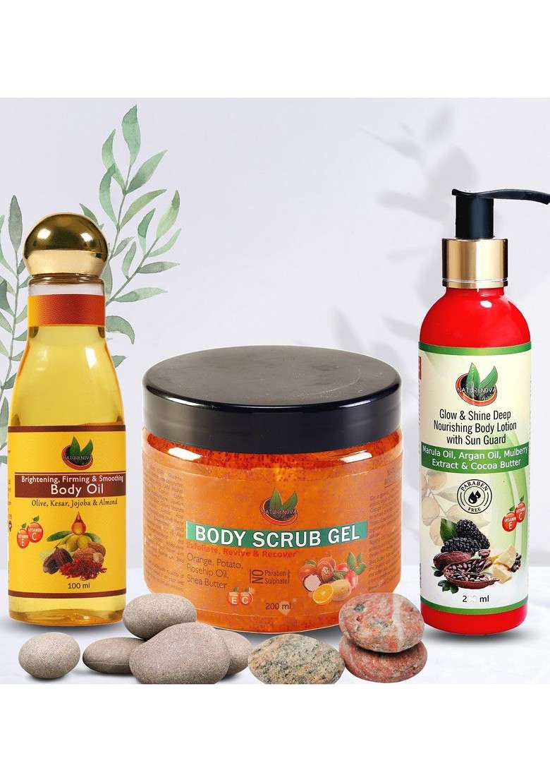 Naturenova Herbals Set Of Scrub Gel Body Oil Lotion - Indya