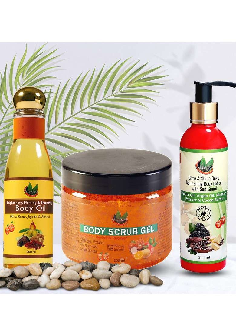 Naturenova Herbals Set Of Scrub Gel Body Oil Lotion - Indya