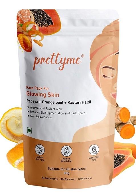 Prettyme Natural Face Pack Powder With Papaya Haldi For Glowing Skin 80 G
