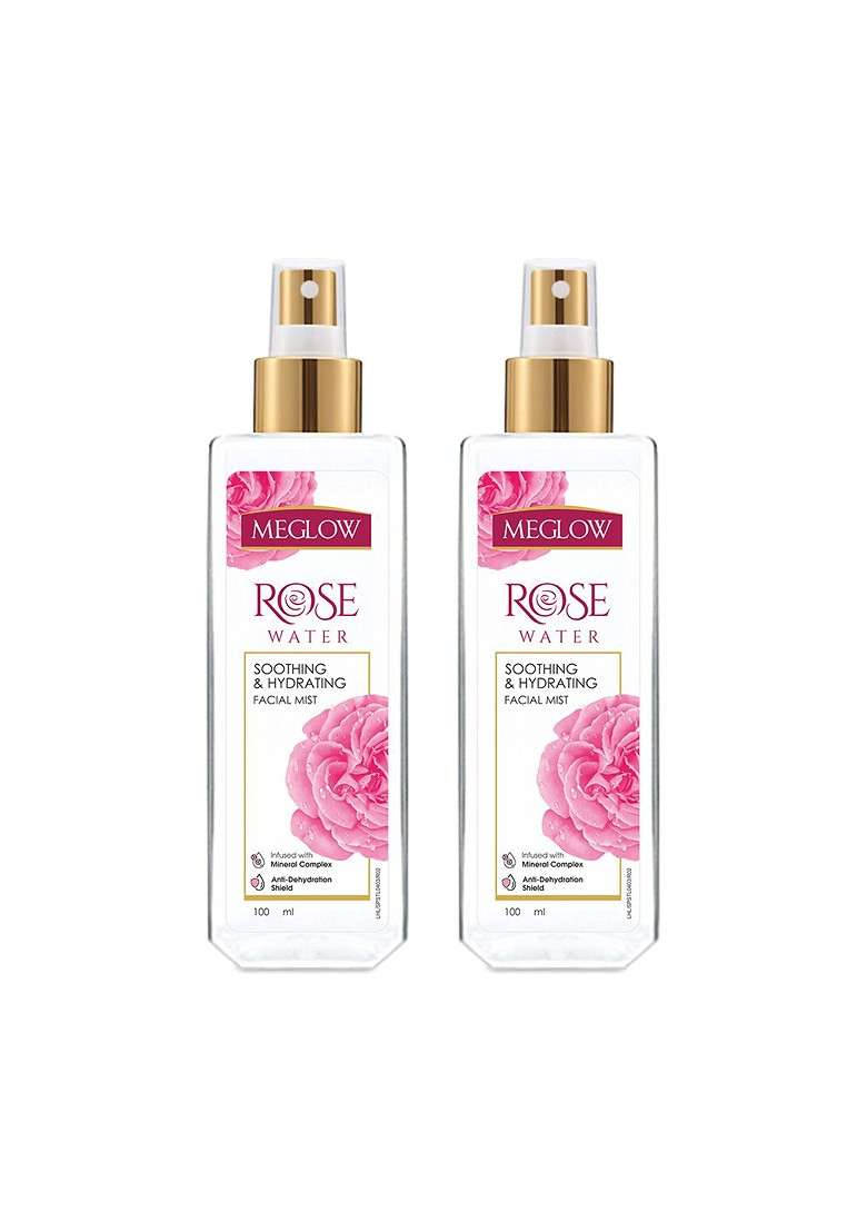 Meglow Set Of 2 Pure Rose Water For Soothing Hydrating 100Ml Each - Indya