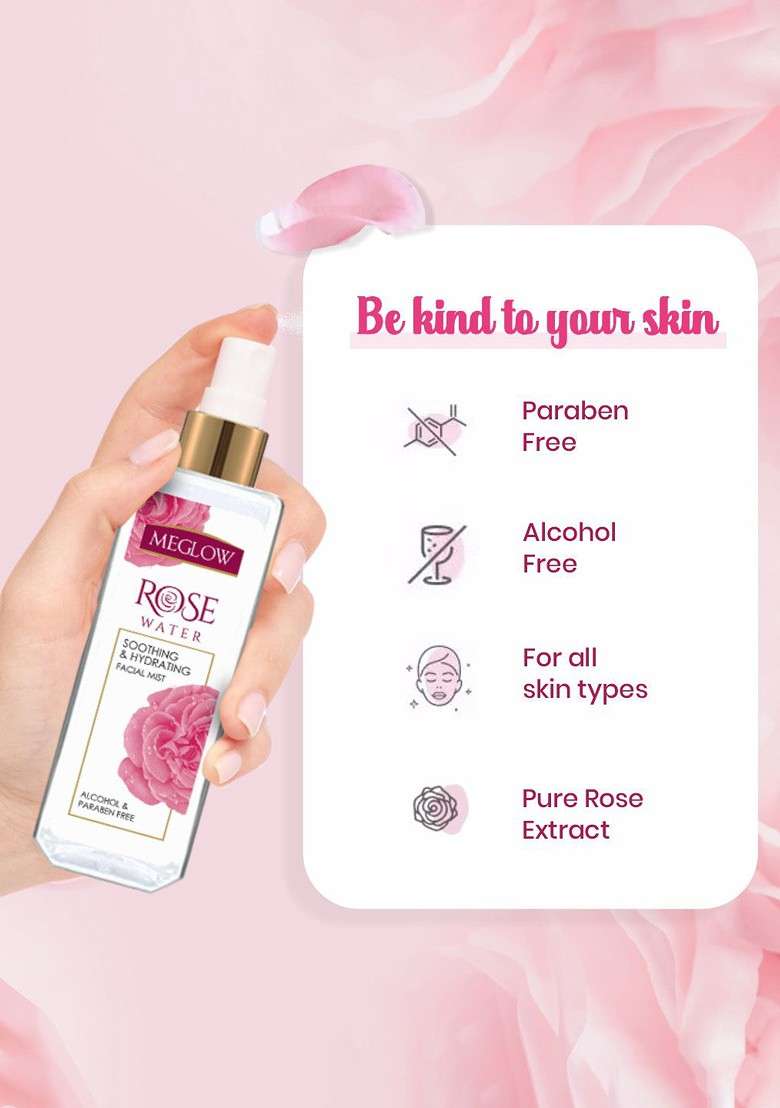 Meglow Set Of 2 Pure Rose Water For Soothing Hydrating 100Ml Each - Indya
