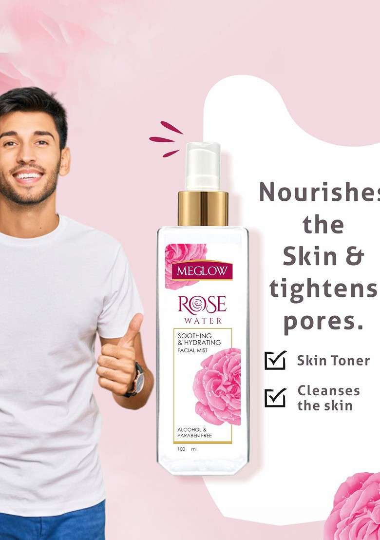 Meglow Set Of 2 Pure Rose Water For Soothing Hydrating 100Ml Each - Indya