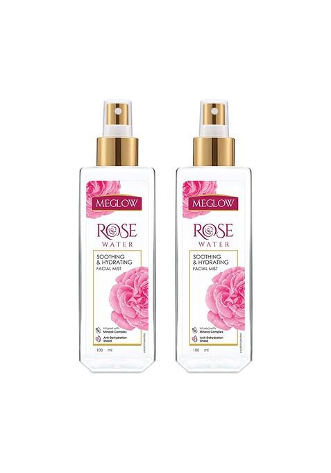 Meglow Set Of 2 Pure Rose Water For Soothing Hydrating 100Ml Each