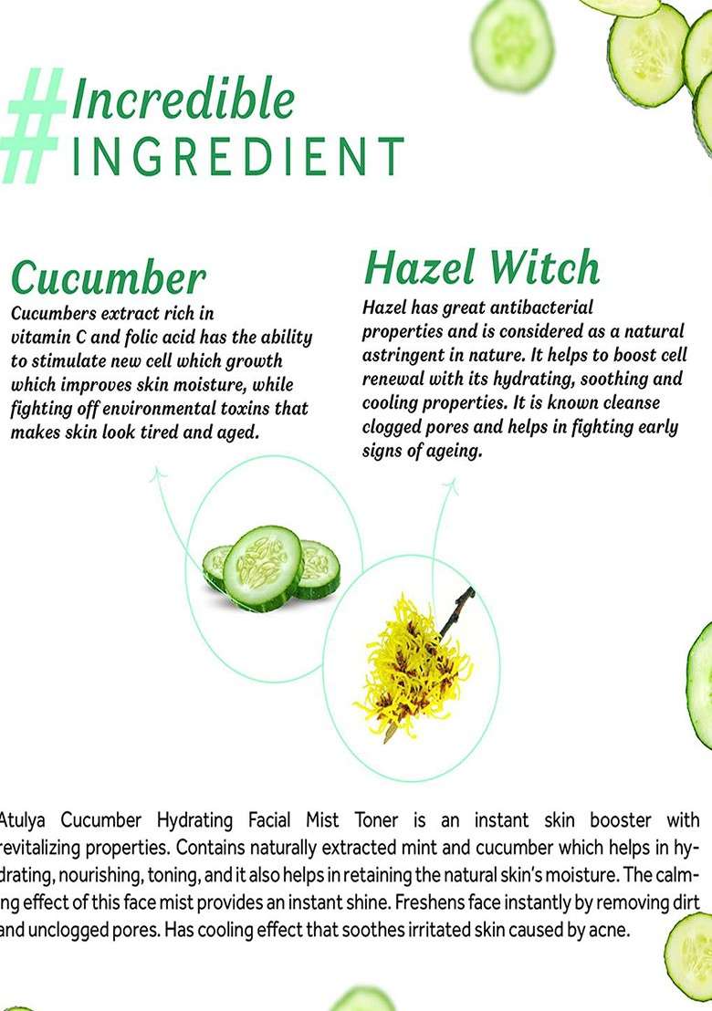 Atulya Cucumber Hydrating Face Mist Toner 150Ml - Indya