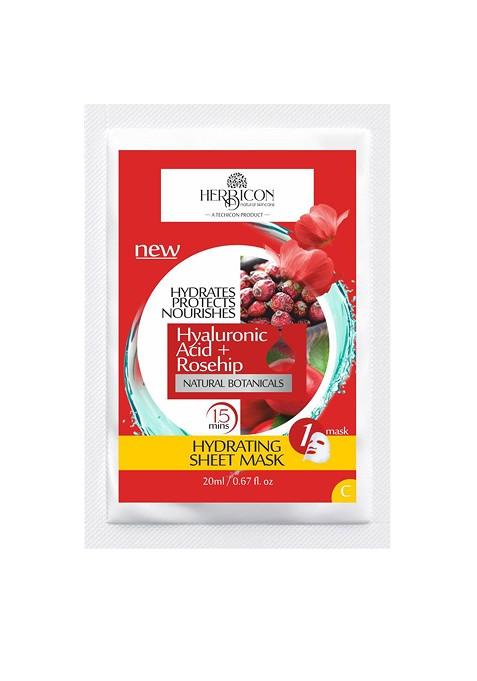 Herbicon Unisex Red Hyaluronic Face Sheet Mask With Rosehip Oil For Soft Skin 20 Ml