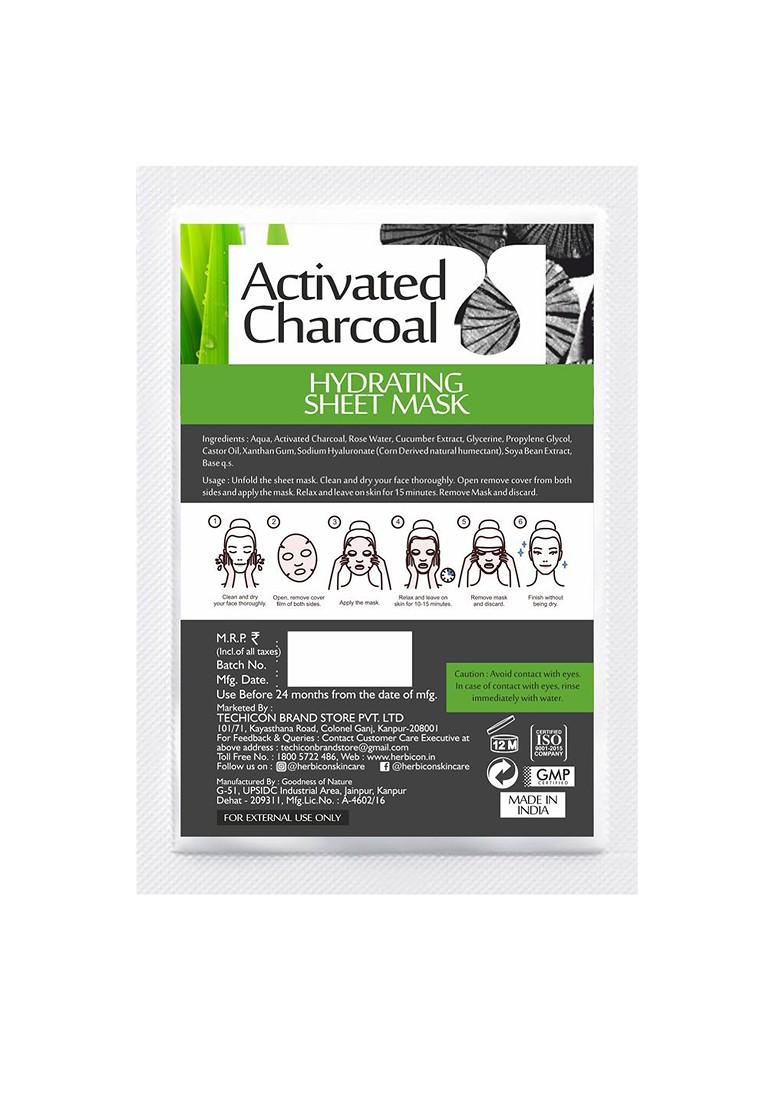 Herbicon Activated Charcoal Face Sheet Mask For Detox Skin And Hydration 20 G