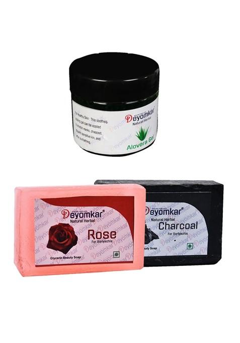 Deyomkar Herbal Alovera Gel With Rose Soap And Charcoal Combo