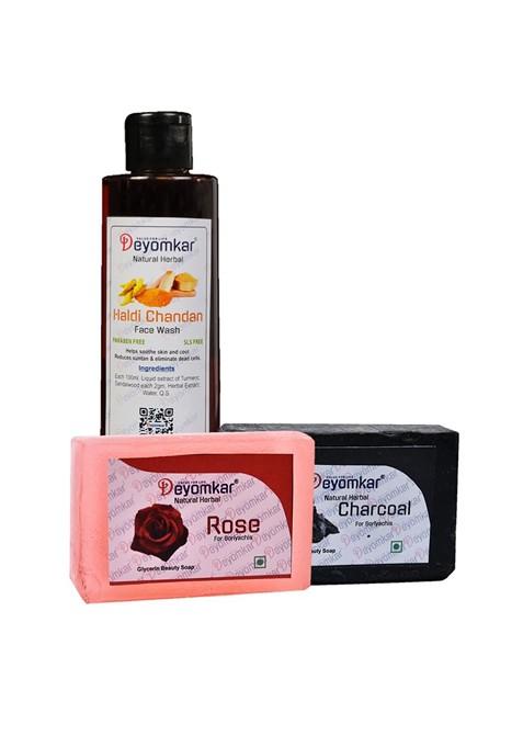 Deyomkar Herbal Haldi Chandan Face Wash With Rose Soap And Charcoal Combo