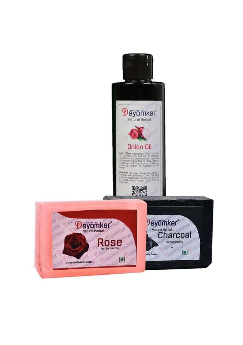 Deyomkar Herbal Onion Oil With Rose Soap And Charcoal Combo - Indya