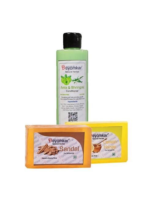 Deyomkar Herbal Amla Brinjraj Conditioner With Sandalwood And Lemon Honey Soap Combo