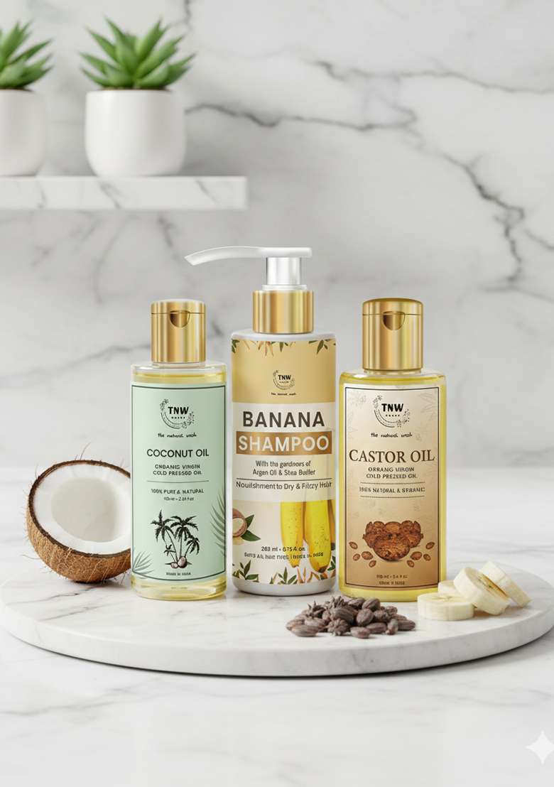 Tnw The Natural Wash Unisex Banana Shampoo Coconut Castor Oil For Hair 400 Ml - Indya