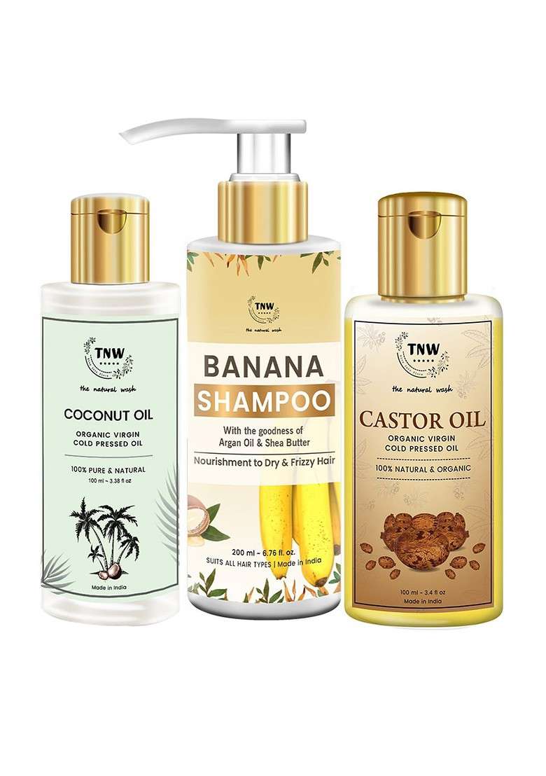 Tnw The Natural Wash Unisex Banana Shampoo Coconut Castor Oil For Hair 400 Ml - Indya