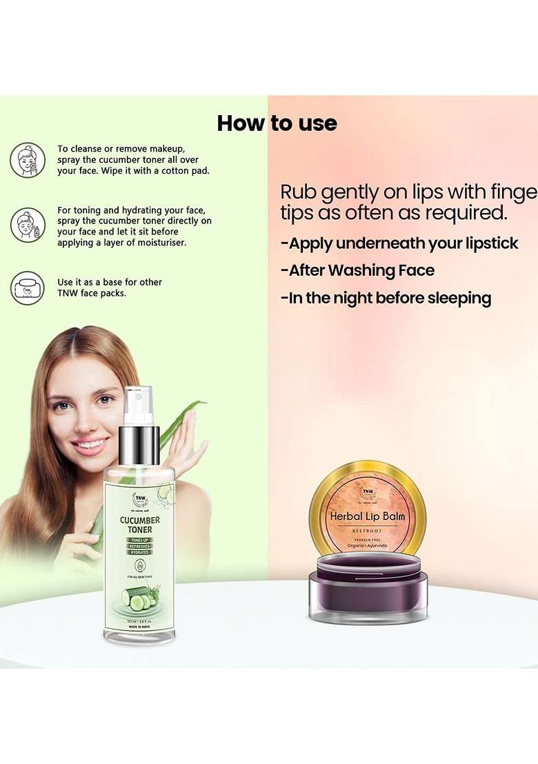 Tnw The Natural Wash Set Of 2 Cucumber Toner Lip Balm - Indya