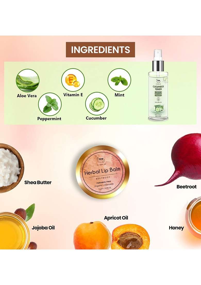 Tnw The Natural Wash Set Of 2 Cucumber Toner Lip Balm - Indya