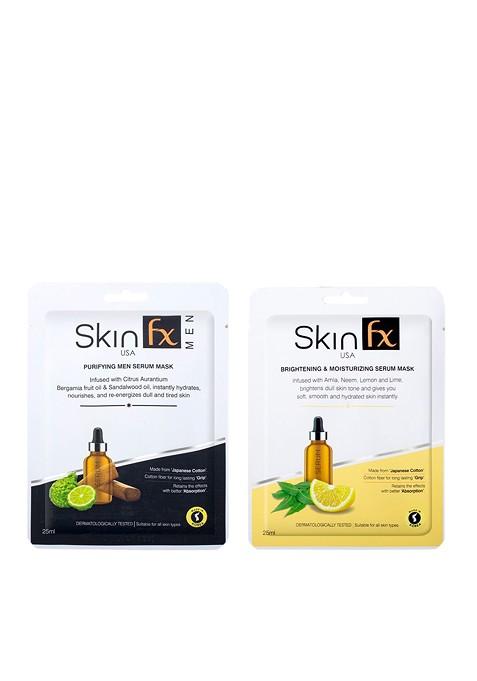 Skin Fx Unisex Pack Of 2 Brightening Moisturizing Purifying Men Facial Serum Mask