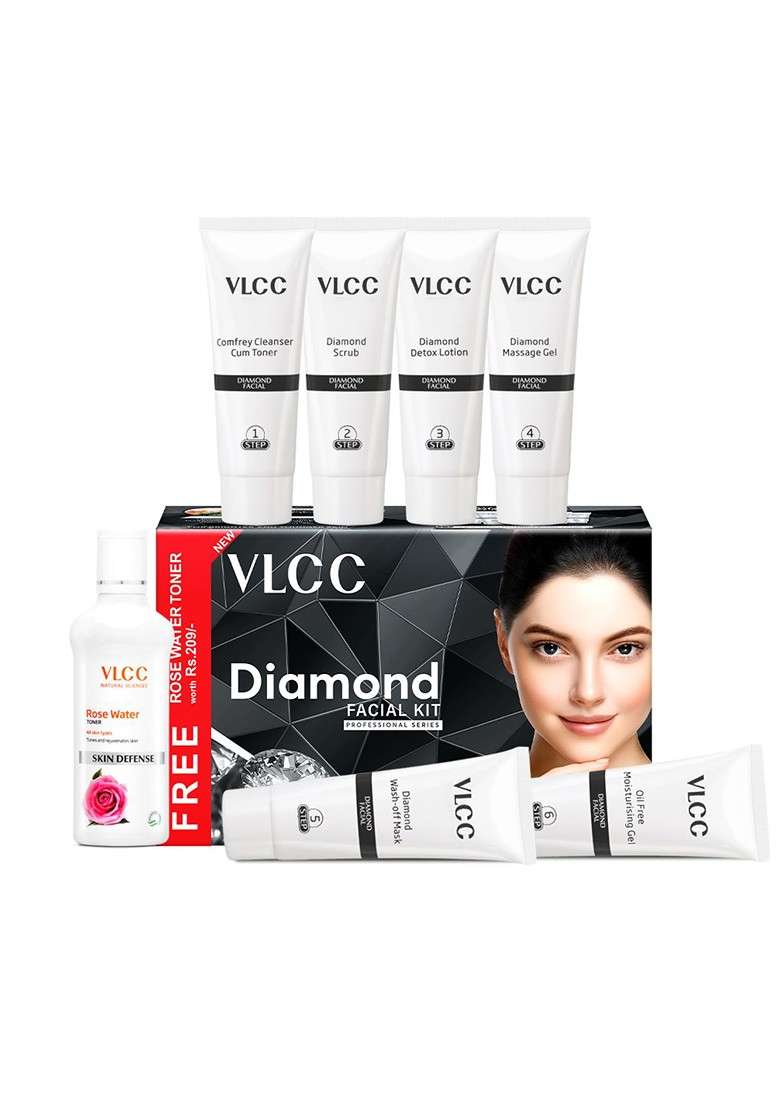 Vlcc Diamond Facial Kit 300G With Free Rose Water Toner Colloidal 100 Ml - Indya