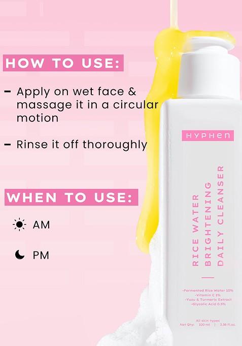 Hyphen Rice Water Brightening Daily Cleanser To Brighten Skin Reduces Dark Spots 100Ml