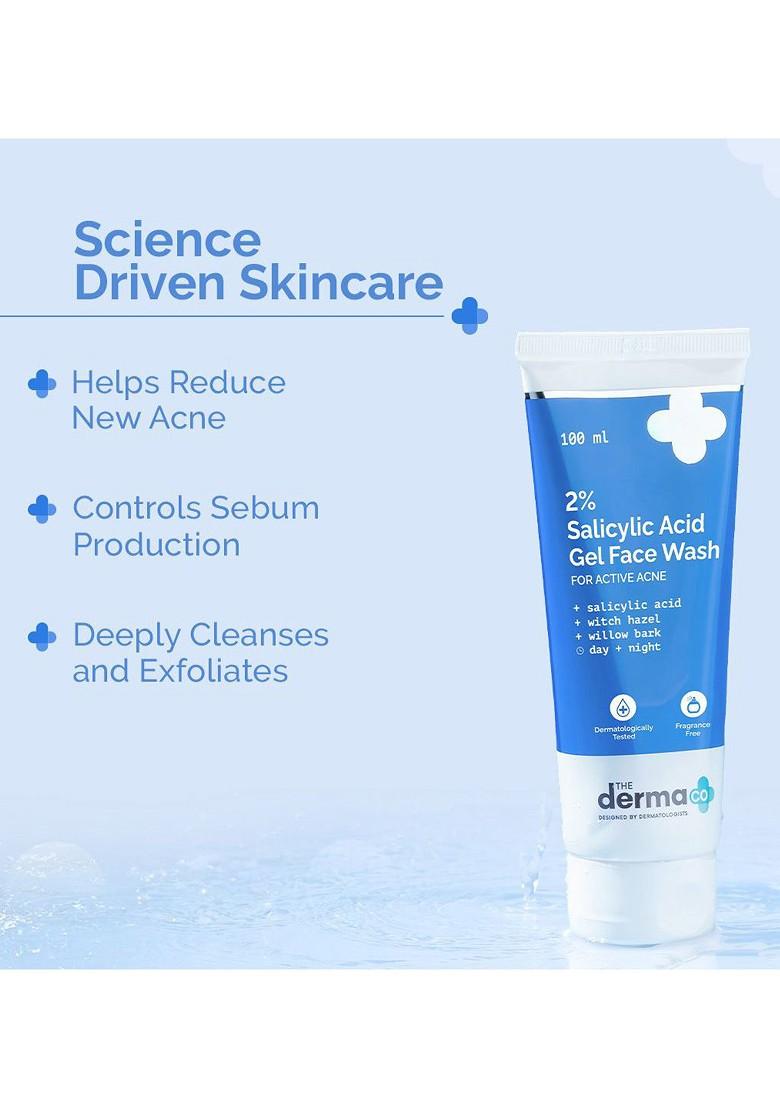 The Derma Co 2 Salicylic Acid Gel Face Wash For Active Acne 100 Ml Oily Skin