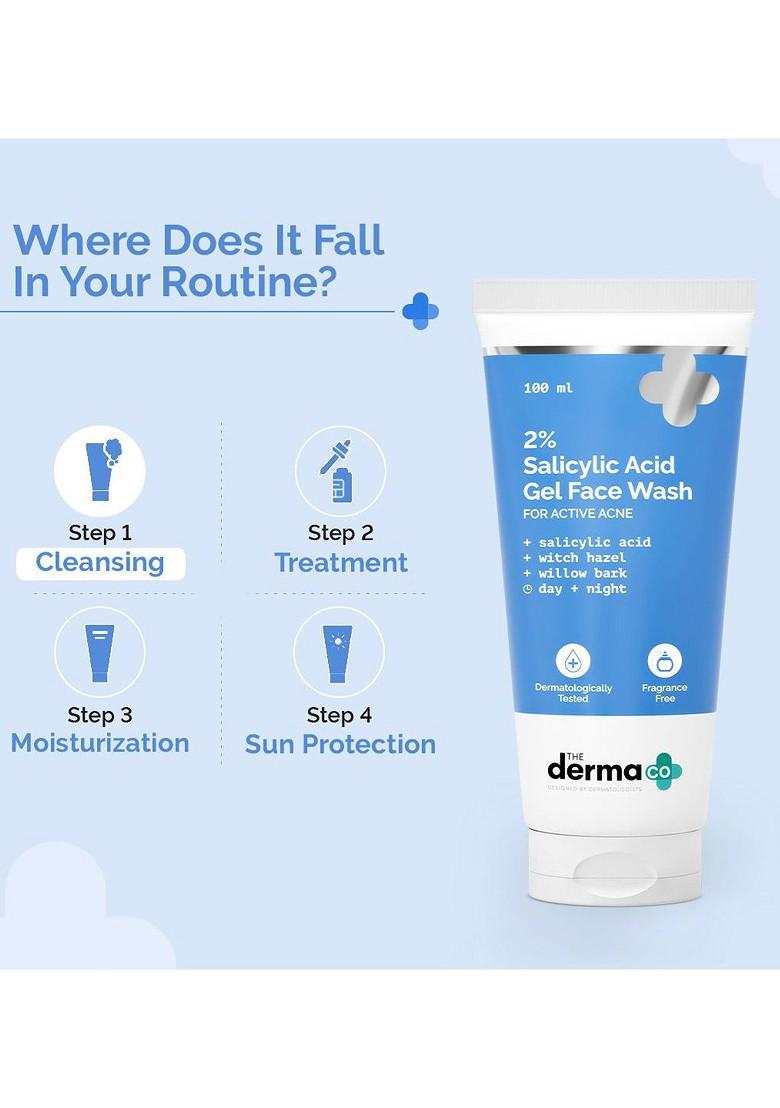 The Derma Co 2 Salicylic Acid Gel Face Wash For Active Acne 100 Ml Oily Skin