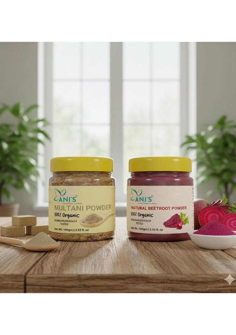 Ani'S Set Of 2 Organic Multani Mitti Beetroot Powder For Face And Hair 100 G Each