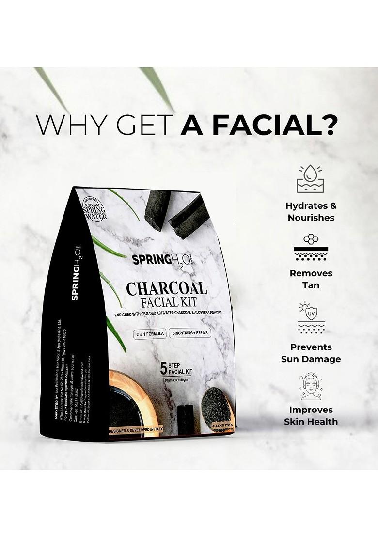 Spring H2O 5 Step 2 In 1 Charcoal Facial Kit For Skin Brightening Repair 10 G Each