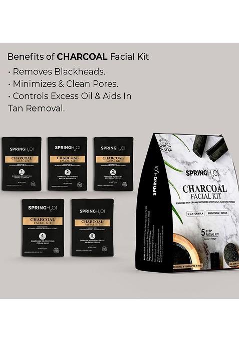 Spring H2O 5 Step 2 In 1 Charcoal Facial Kit For Skin Brightening Repair 10 G Each
