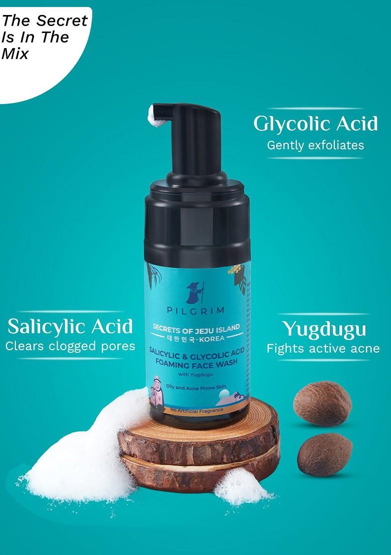 Pilgrim Salicylic Bha Glycolic Acid Aha Foaming Face Wash For Acne Prone Skin