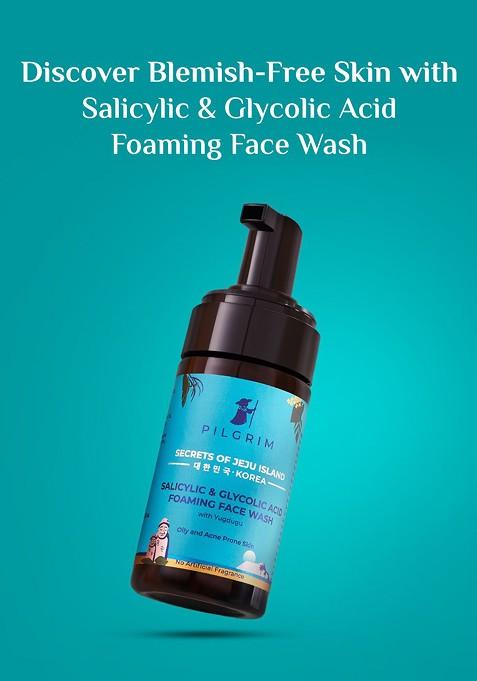 Pilgrim Salicylic Bha Glycolic Acid Aha Foaming Face Wash For Acne Prone Skin