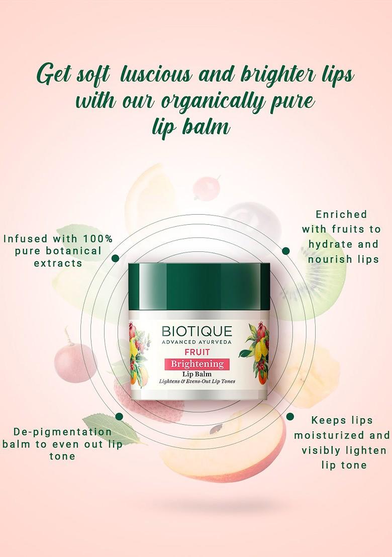 Biotique Fruit Brightening Lip Balm Reduces Pigmentation Evens Out Tone 12G